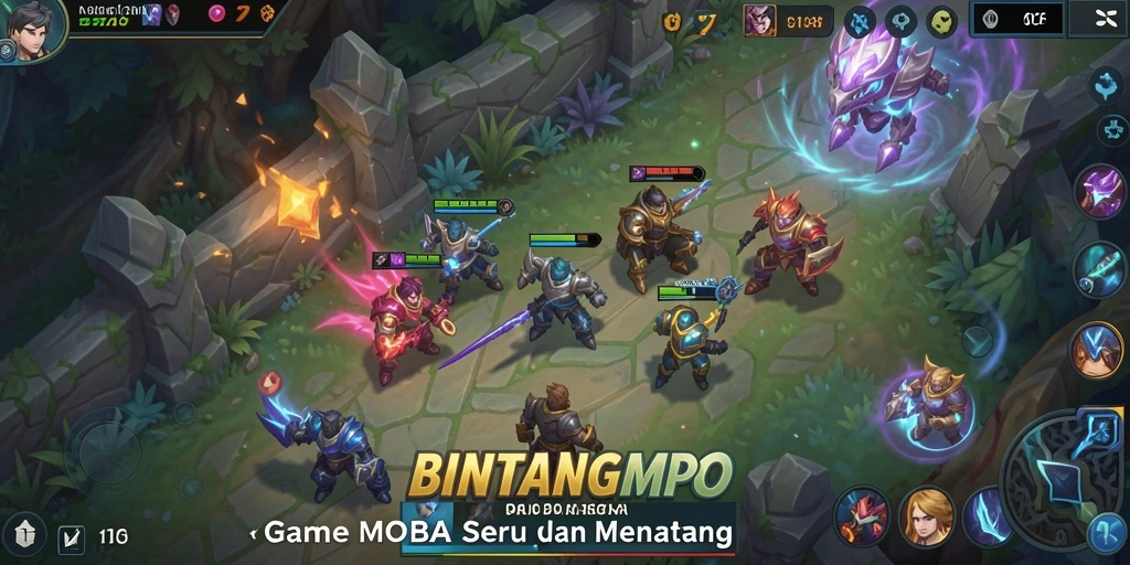 Screenshot gameplay BINTANGMPO dengan pertarungan tim yang epik.