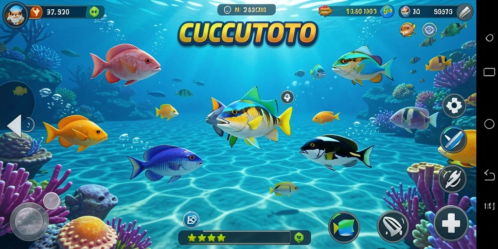 Tampilan gameplay menarik dari CUCUTOTO dengan aksi tembak ikan.