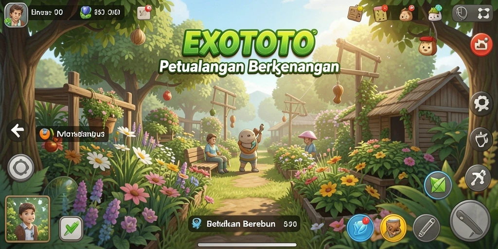 Gameplay seru EXOTOTO dengan berbagai fitur pertanian menarik.