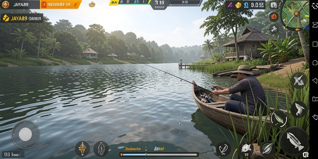 Gameplay JAYA89 yang menampilkan momen seru saat menangkap ikan.