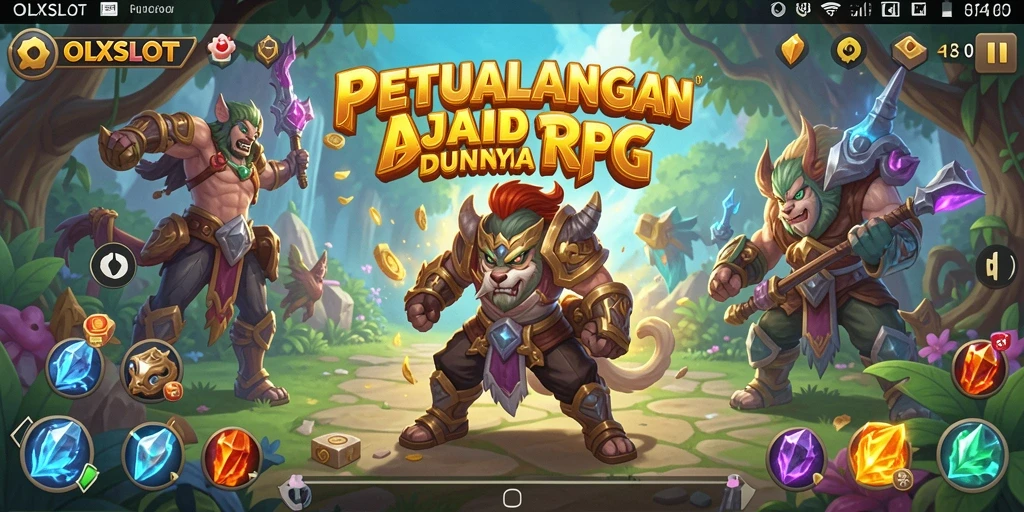 Tangkapan layar gameplay OLXSLOT menampilkan pertarungan epik dalam dunia fantasi.