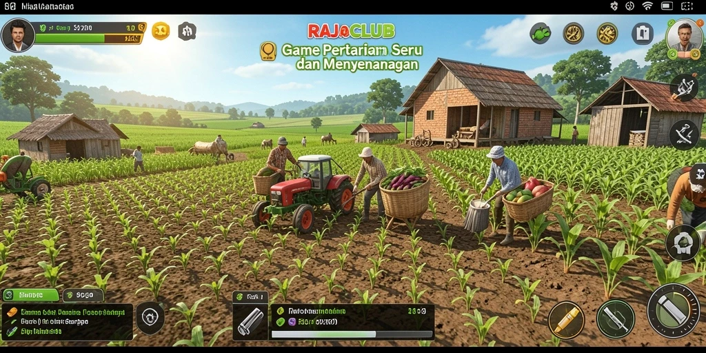 Screenshot gameplay RAJACLUB menunjukkan aksi bertani yang seru.
