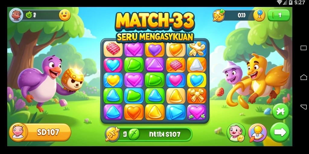 Menampilkan gameplay <strong>Match-3</strong> yang seru dan penuh warna.