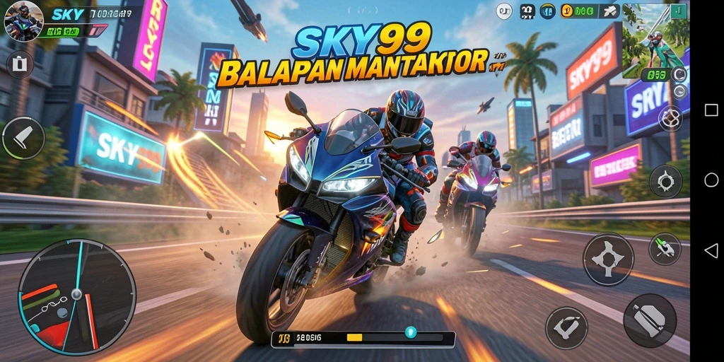 Tampilan gameplay menegangkan di jalur balapan motor.