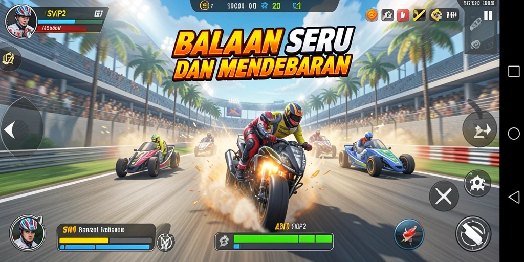 Tampilan aksi balapan seru dalam gameplay SVIP2 dengan mobil yang beragam.
